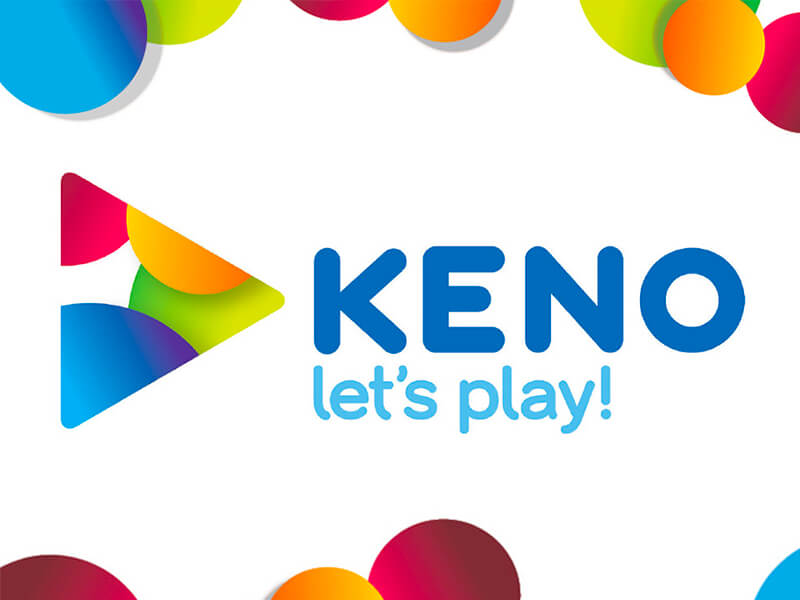 Keno Let's Play logo with coloured bubbles around border